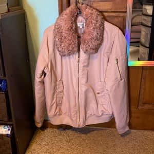 Pink jacket with fur accent XL